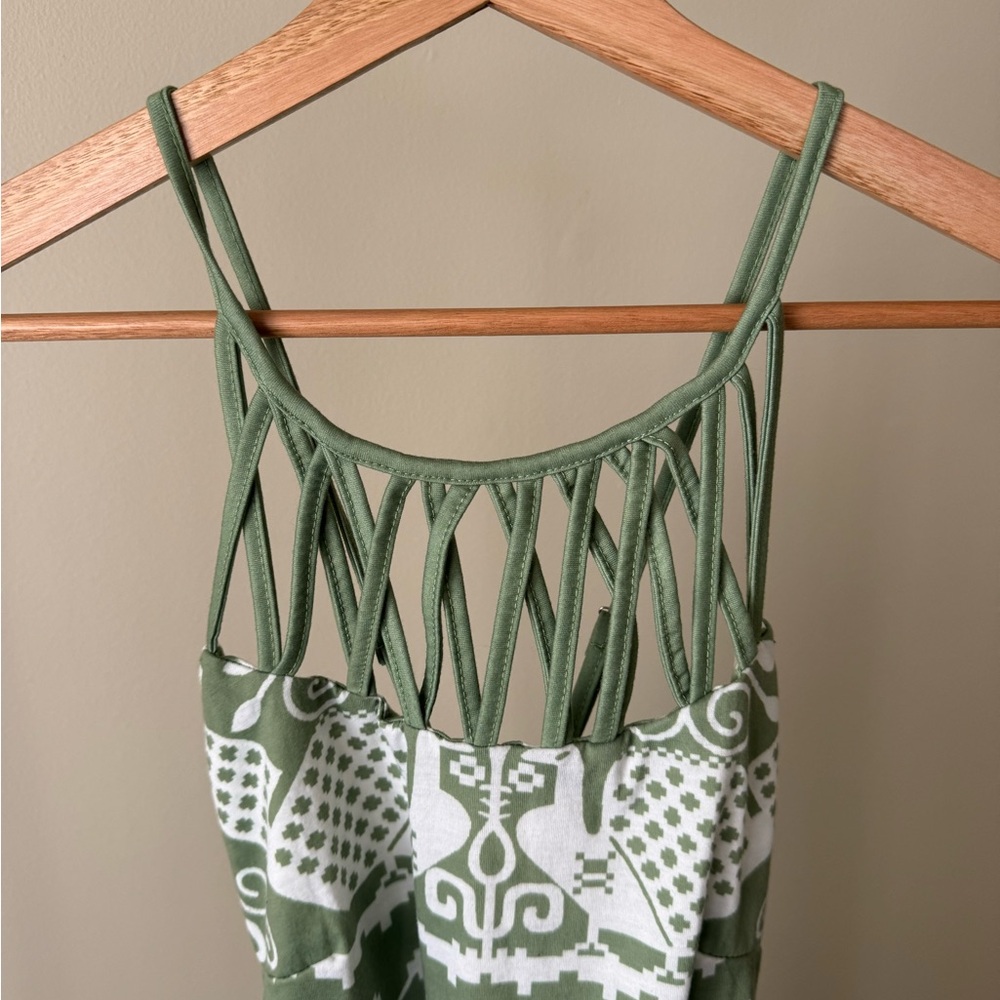 Chic Olive Green Patterned Midi Dress